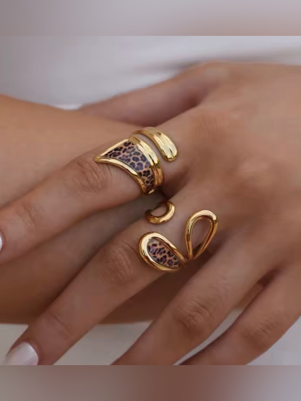 Gold Leopard Print Ring Set Women Jewelry